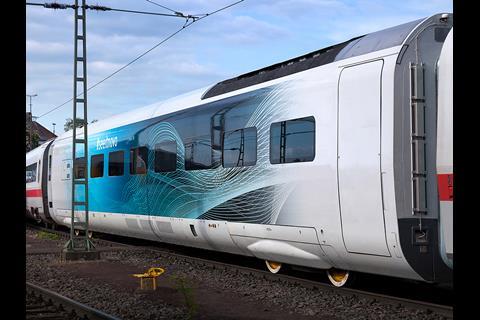 Siemens testing elements of the Velaro Novo design at up to 331 km/h as part of the ICE S test train operated by DB Systemtechnik.